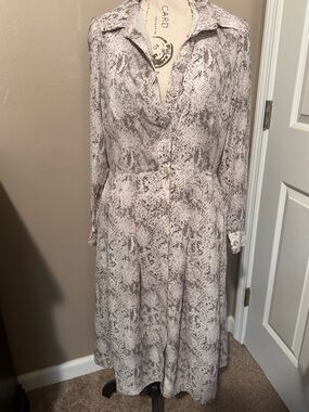 Loft Python-Print Long Sleeve Shirt Dress